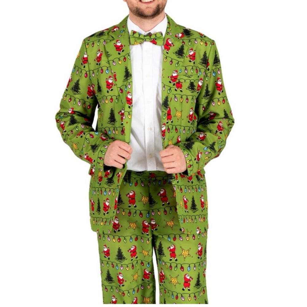 Mens 3 piece light up Christmas suit -  rockin Santa green - brand new